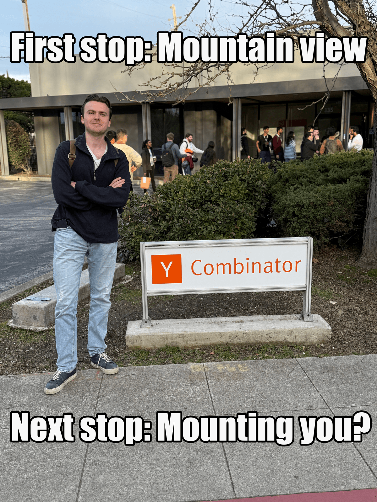 The fuckable dev next to the Mountain View Y Combinator sign
